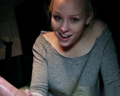 A blonde slut is sucking and jerking a mans dick in a car.
