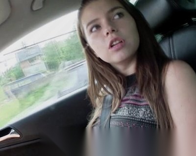 hitchhiking brunette flashing her tits