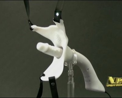A VR hand masturbating a dick with black straps. Love-Rocky
