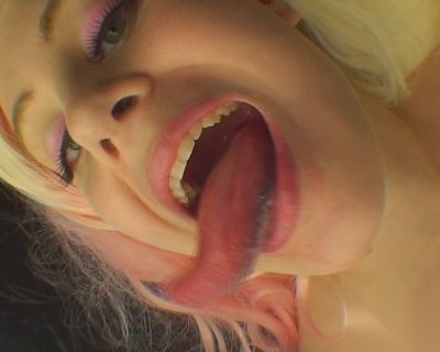 The girls tongue is red and swollen.