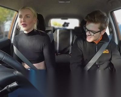 Fake Driving School Lesson Ends In Surprise Orgasm And Creampie.