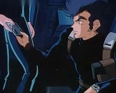 A cartoon man with a gun holds out his hand for a whore to take.
