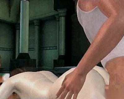 The Naked bimbo Being Hit by Two Hands