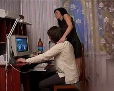 Lady massaging man. Mom needs some extra.