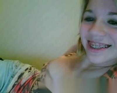 Petite Blondie Flashes Her Braces on Live Chat